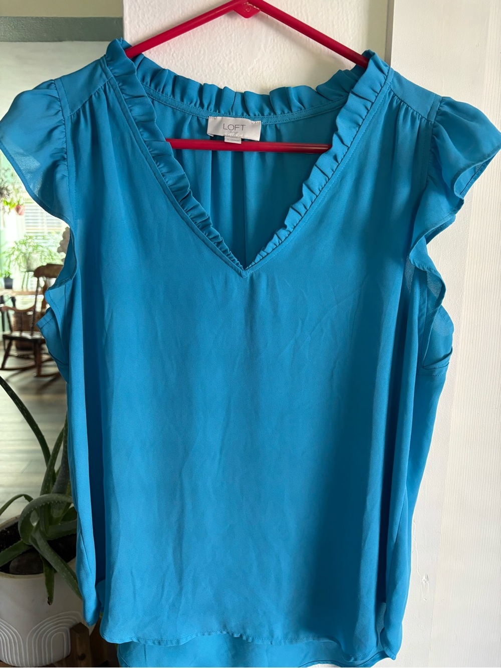LOFT Teal Ruffle-Trim V-Neck Sleeveless Camisole